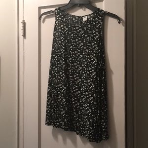 Black, White, and Green Floral Tank
